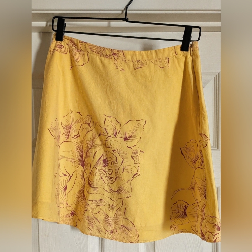 Betsey Johnson Yellow A-Line Skirt with Floral Design